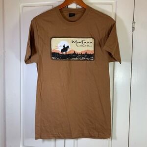 Prairie Mountain Montana Last Best Place Cowboy Graphic Tee Brown Small S